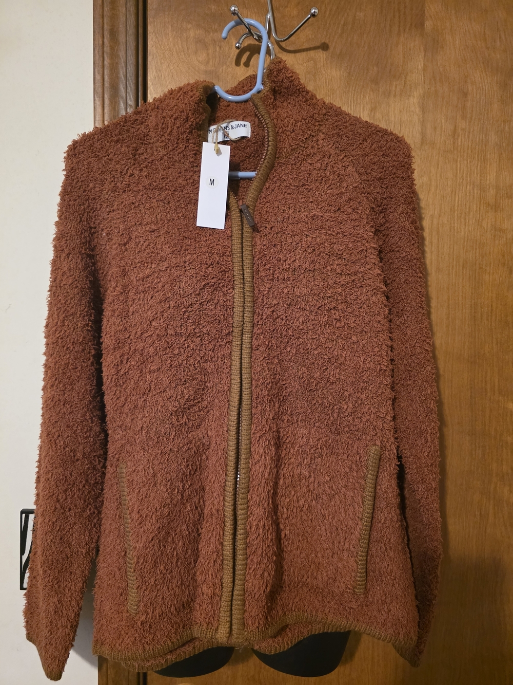 Women’s Plush Teddy Zip Jacket in Rust Brown